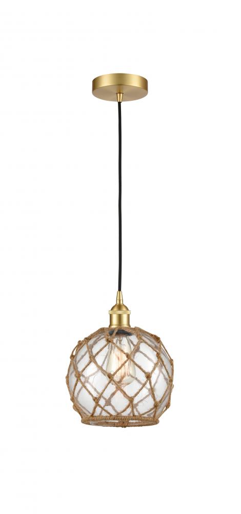 Farmhouse Rope - 1 Light - 8 inch - Satin Gold - Cord hung - Mini Pendant