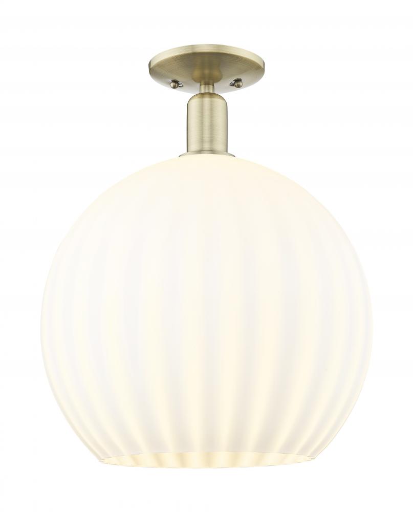 White Venetian - 1 Light - 14 inch - Antique Brass - Semi-Flush Mount