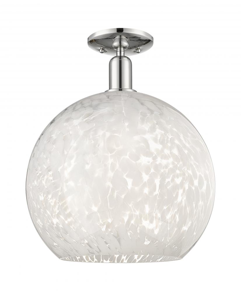 White Mouchette - 1 Light - 14 inch - Polished Nickel - Semi-Flush Mount