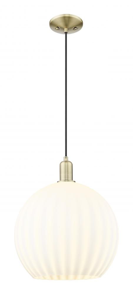 White Venetian - 1 Light - 14 inch - Antique Brass - Cord hung - Mini Pendant
