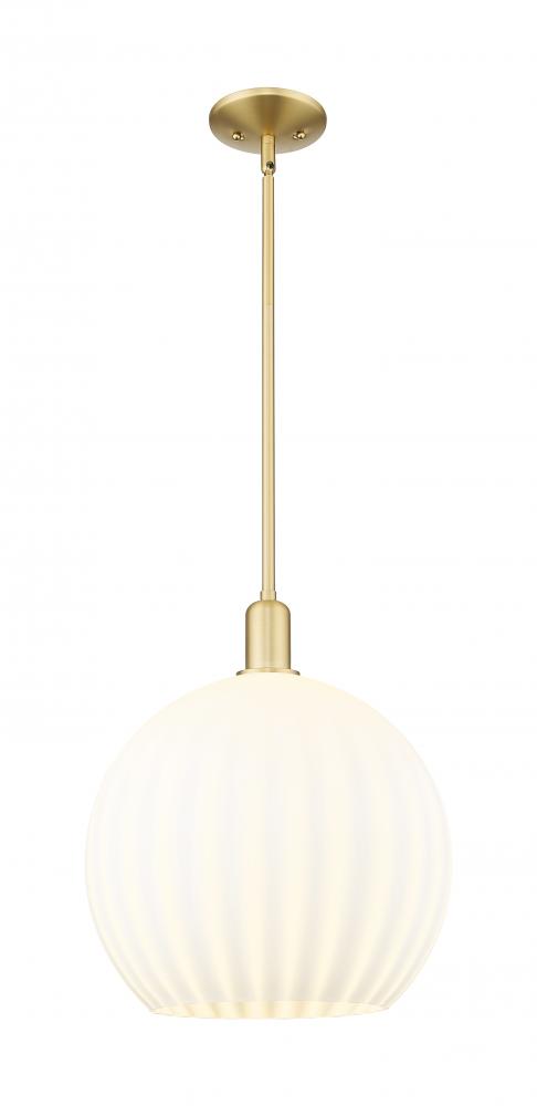 White Venetian - 1 Light - 14 inch - Satin Gold - Stem hung - Mini Pendant