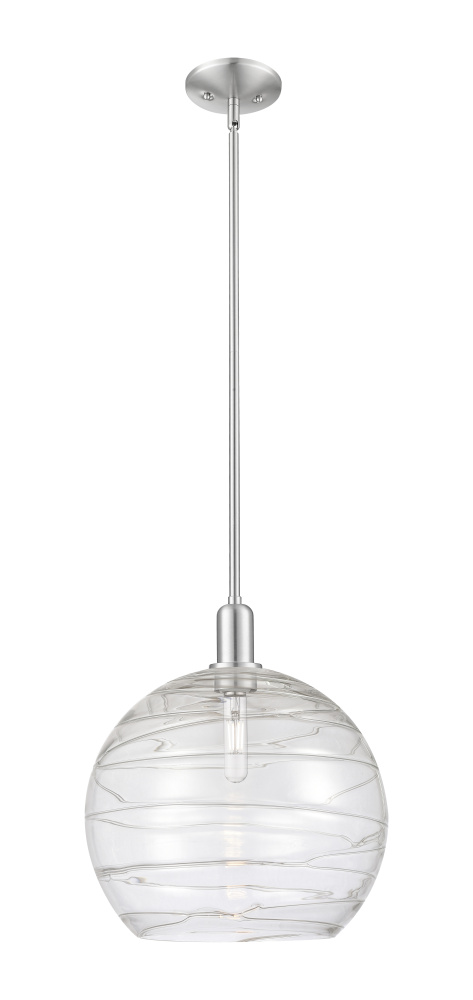 Athens Deco Swirl - 1 Light - 14 inch - Brushed Satin Nickel - Stem hung - Mini Pendant