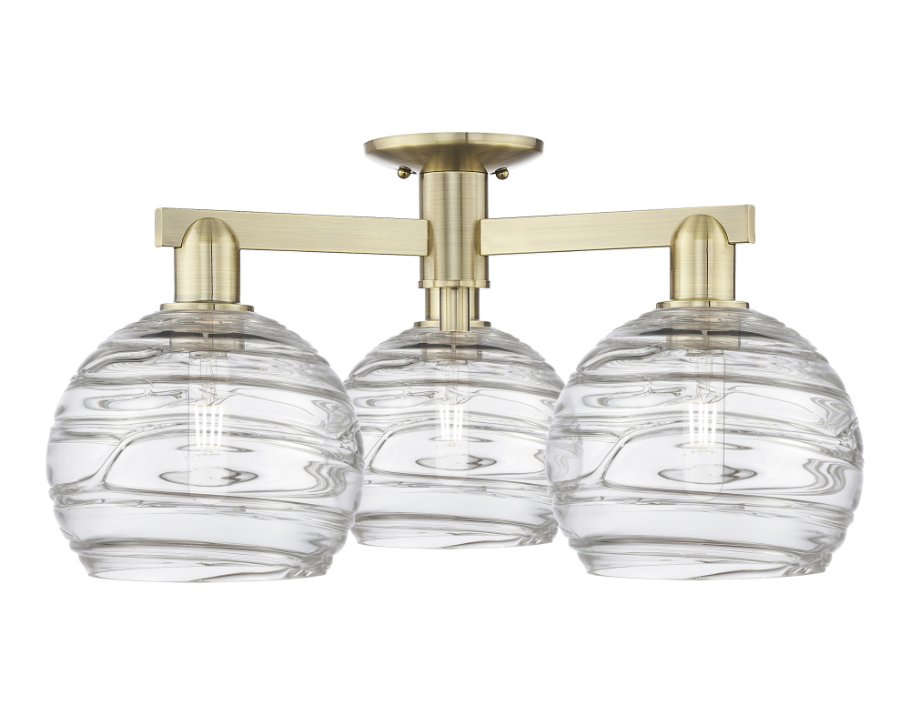 Athens Deco Swirl - 3 Light - 26 inch - Antique Brass - Semi-Flush Mount