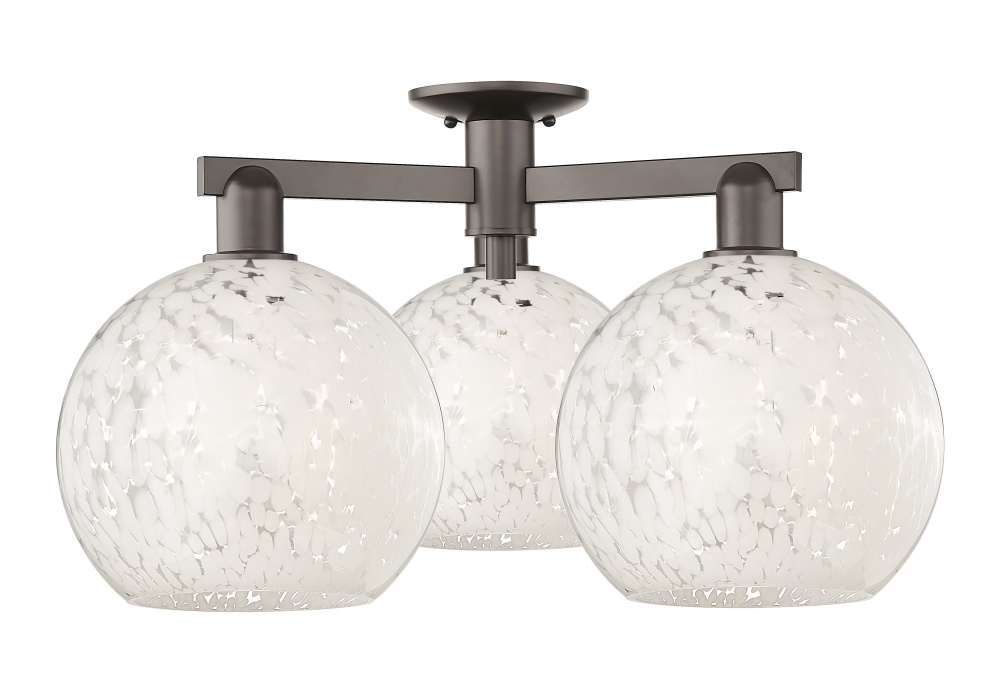 White Mouchette - 3 Light - 28 inch - Oil Rubbed Bronze - Semi-Flush Mount