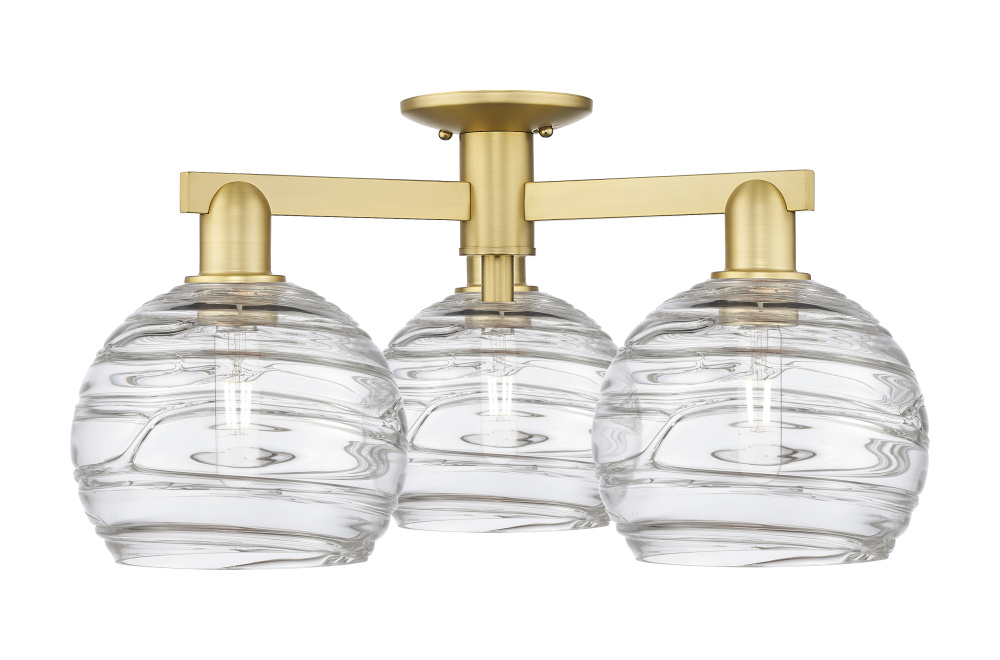 Athens Deco Swirl - 3 Light - 26 inch - Satin Gold - Semi-Flush Mount