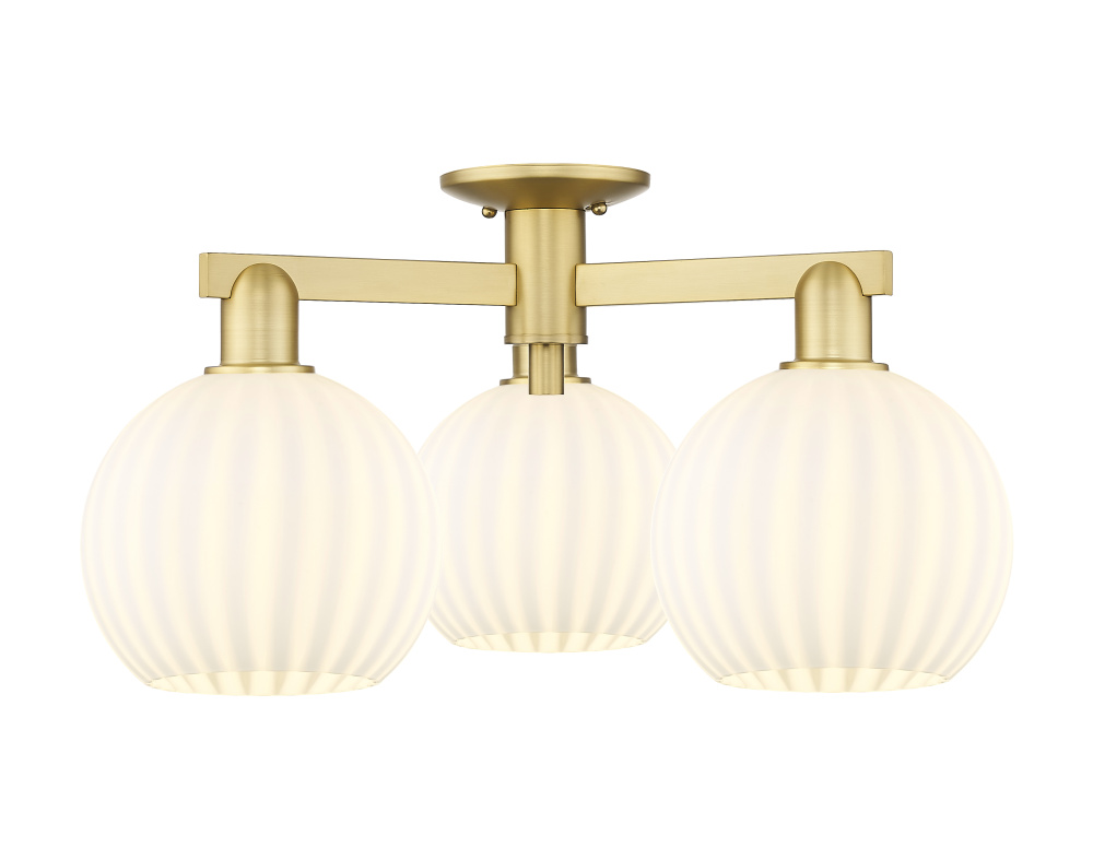 White Venetian - 3 Light - 26 inch - Satin Gold - Semi-Flush Mount