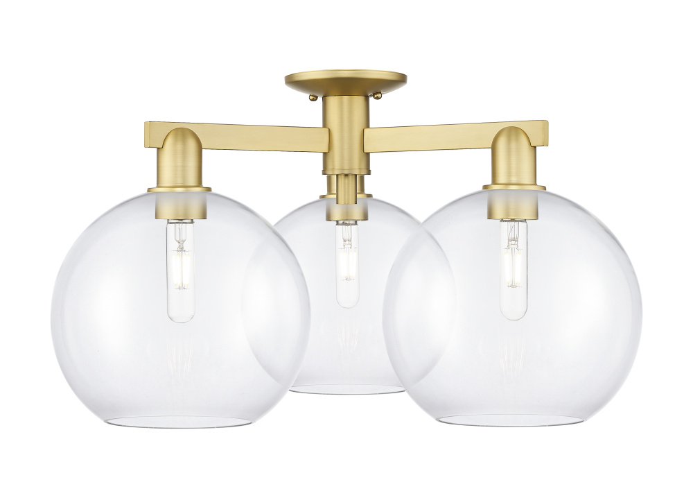 Athens - 3 Light - 28 inch - Satin Gold - Semi-Flush Mount