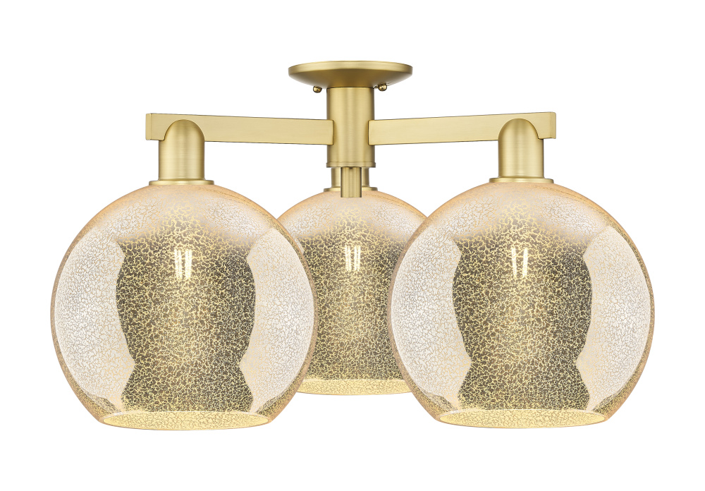 Athens - 3 Light - 28 inch - Satin Gold - Semi-Flush Mount