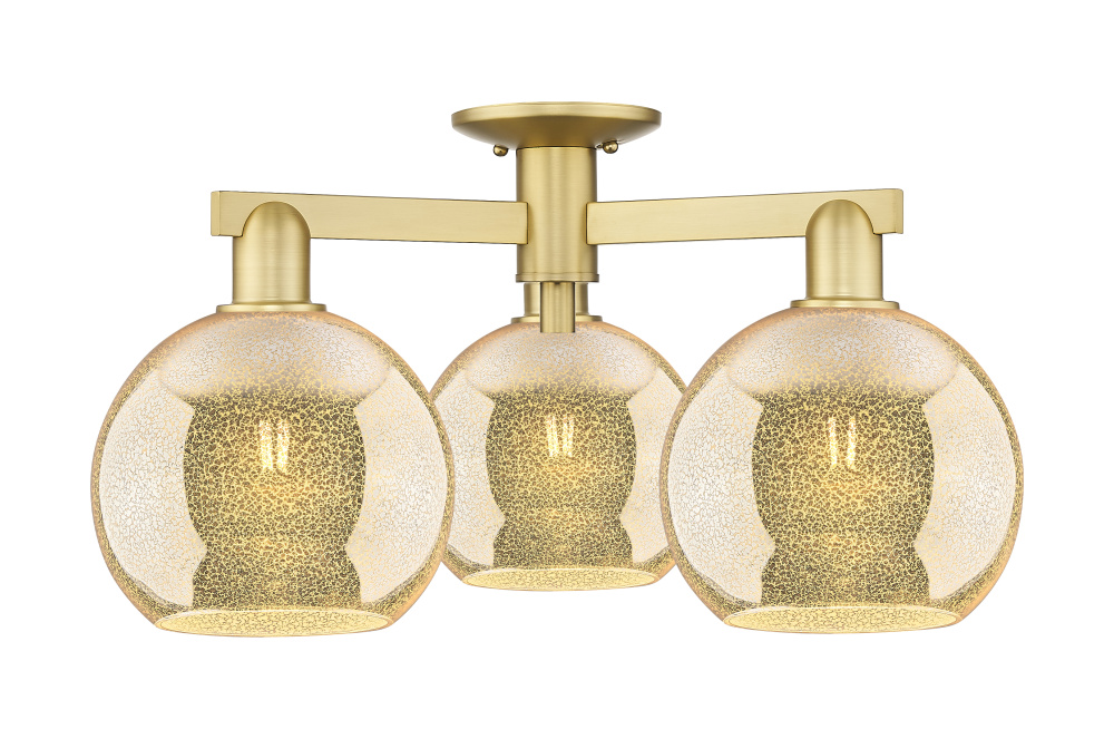 Athens - 3 Light - 26 inch - Satin Gold - Semi-Flush Mount