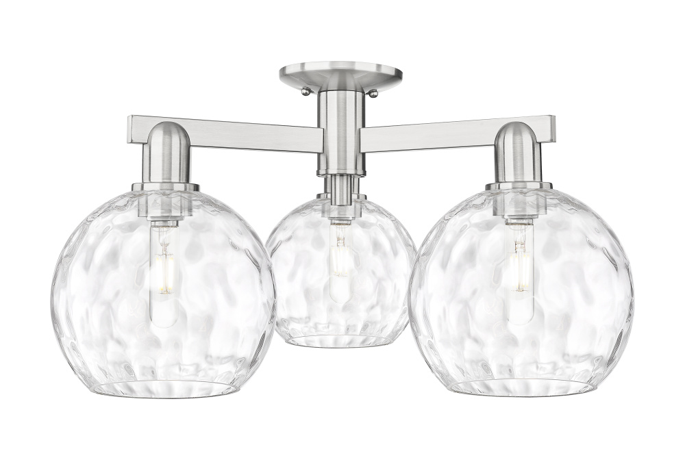 Athens Water Glass - 3 Light - 26 inch - Brushed Satin Nickel - Semi-Flush Mount