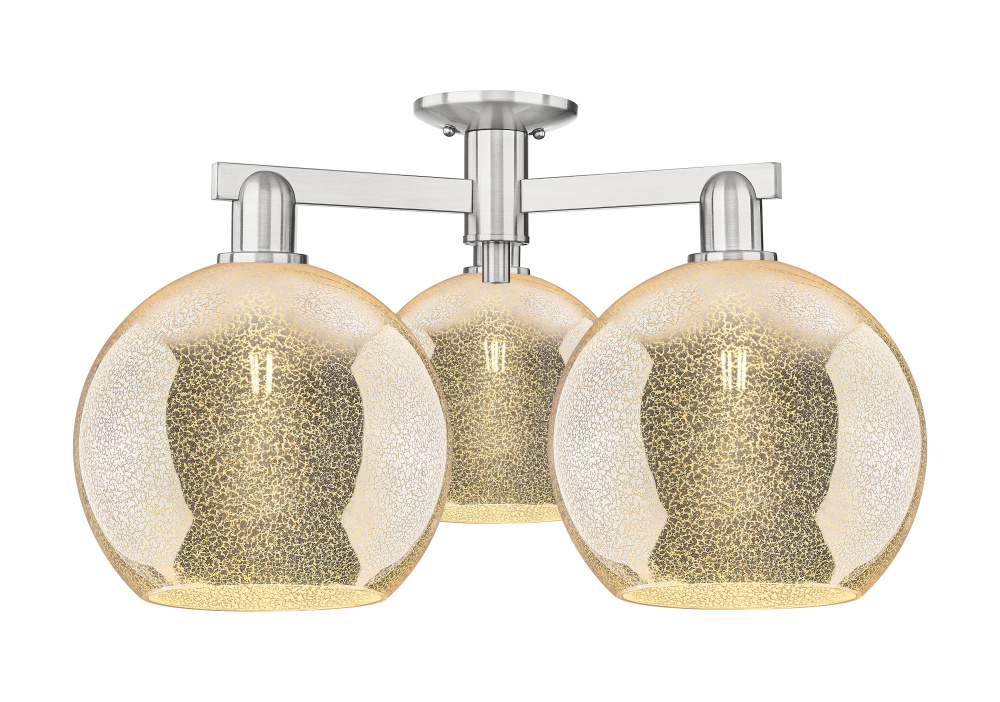 Athens - 3 Light - 28 inch - Brushed Satin Nickel - Semi-Flush Mount