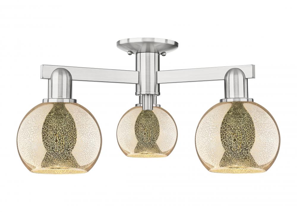 Athens - 3 Light - 23 inch - Brushed Satin Nickel - Semi-Flush Mount