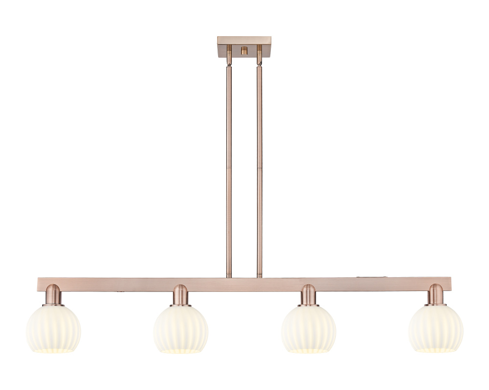 White Venetian - 4 Light - 49 inch - Antique Copper - Stem hung - Island Light