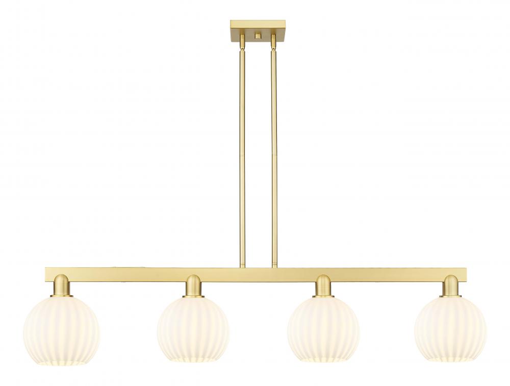 White Venetian - 4 Light - 48 inch - Satin Gold - Stem Hung - Island Light
