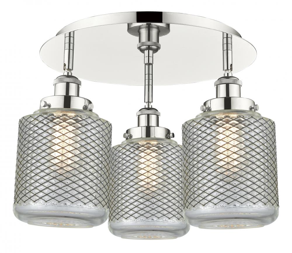 Edison - 3 Light - 18 inch - Polished Nickel - Flush Mount