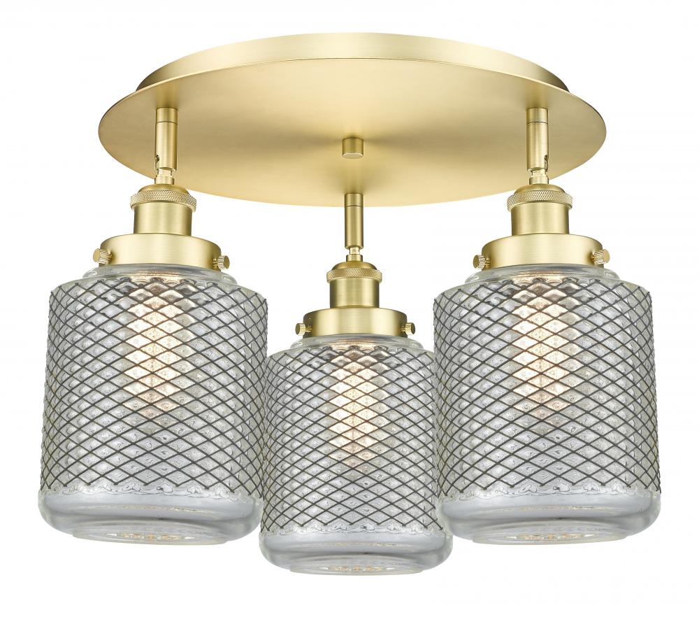 Edison - 3 Light - 18 inch - Satin Gold - Flush Mount