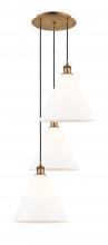 Innovations Lighting 113B-3P-BB-GBC-121 - Berkshire - 3 Light - 19 inch - Brushed Brass - Cord Hung - Multi Pendant