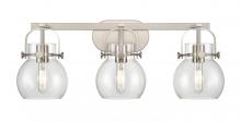 Innovations Lighting 423-3W-SN-G410-6CL - Pilaster II Sphere - 3 Light - 27 inch - Satin Nickel - Bath Vanity Light