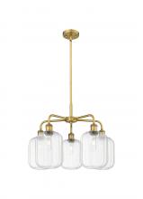 Innovations Lighting 516-5CR-BB-G460-7CL - Preston Cylinder - 5 Light - 25 inch - Brushed Brass - Stem hung - Chandelier