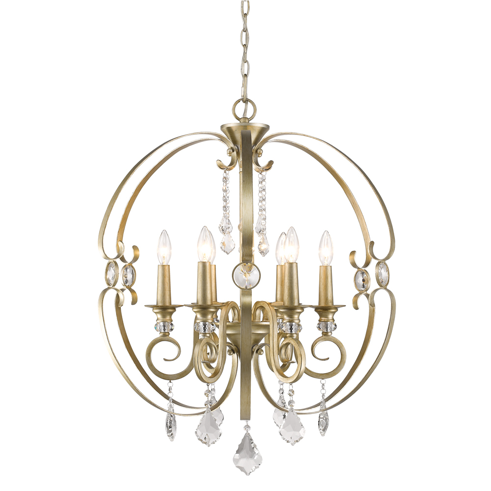 Ella 6 Light Chandelier in White Gold