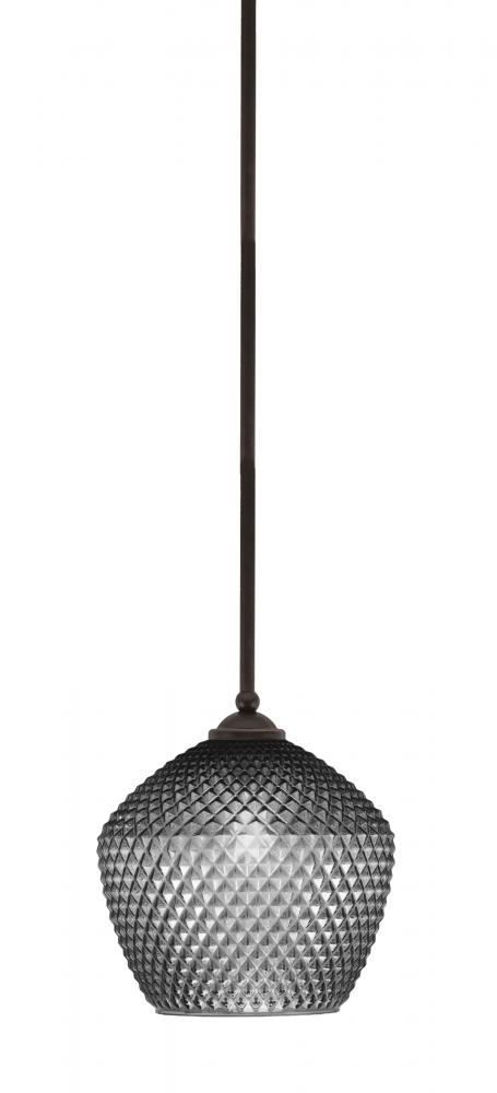 Zilo Stem Hung Mini Pendant, Dark Granite Finish, 9" Smoke Textured Glass