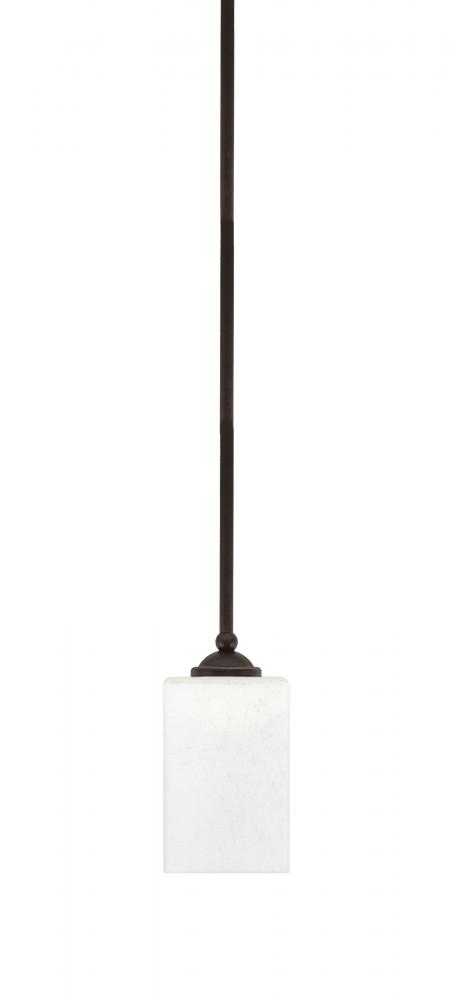 Zilo Stem Hung Mini Pendant, Dark Granite Finish, 4" Square White Muslin Glass