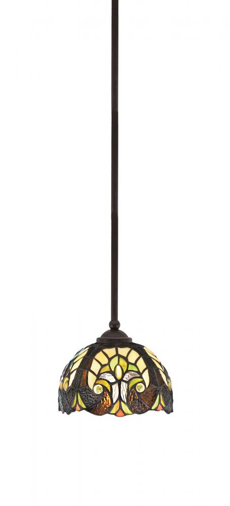 Zilo Stem Hung Mini Pendant, Dark Granite Finish, 7" Ivory Cypress Art Glass