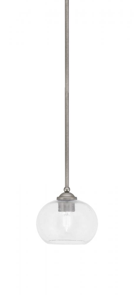 Zilo Stem Mini Pendant, Graphite Finish, 7" Clear Bubble Glass