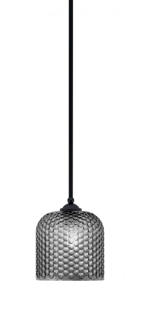 Zilo Stem Mini Pendant, Matte Black Finish, 7" Smoke Textured Glass