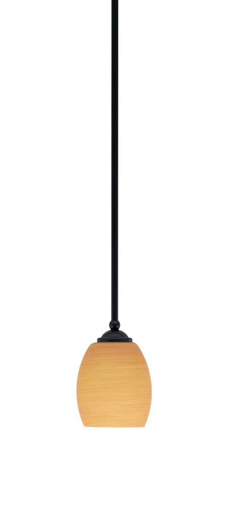 Zilo Stem Mini Pendant, Matte Black Finish, 5" Cayenne Linen Glass