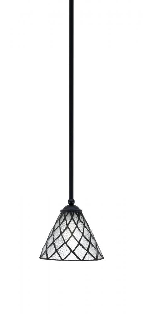 Zilo Stem Mini Pendant, Matte Black Finish, 7" Diamond Ice Art Glass