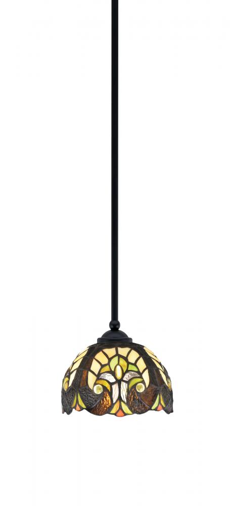 Zilo Stem Mini Pendant, Matte Black Finish, 7" Ivory Cypress Art Glass