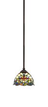 Toltec Company 560-DG-9365 - Zilo Stem Hung Mini Pendant, Dark Granite Finish, 7" Earth Star Art Glass