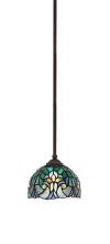 Toltec Company 560-DG-9925 - Zilo Stem Hung Mini Pendant, Dark Granite Finish, 7" Turquoise Cypress Art Glass