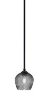 Toltec Company 560-MB-4602 - Zilo Stem Mini Pendant, Matte Black Finish, 6.5" Smoke Textured Glass