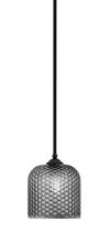 Toltec Company 560-MB-4912 - Zilo Stem Mini Pendant, Matte Black Finish, 7" Smoke Textured Glass