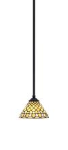 Toltec Company 560-MB-9415 - Zilo Stem Mini Pendant, Matte Black Finish, 7" Starlight Art Glass