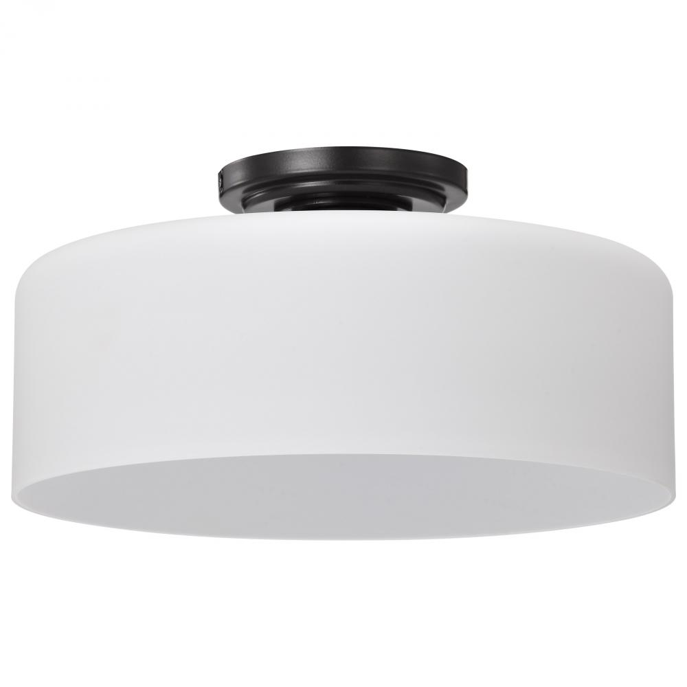 Warren; 13 Inch Semi Flush Mount; Gun Metal with Satin White Glass