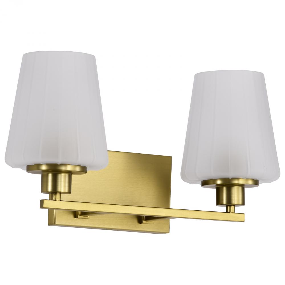 Lune; 2 Light Vanity; Vintage Brass Finish; Etched White Glass