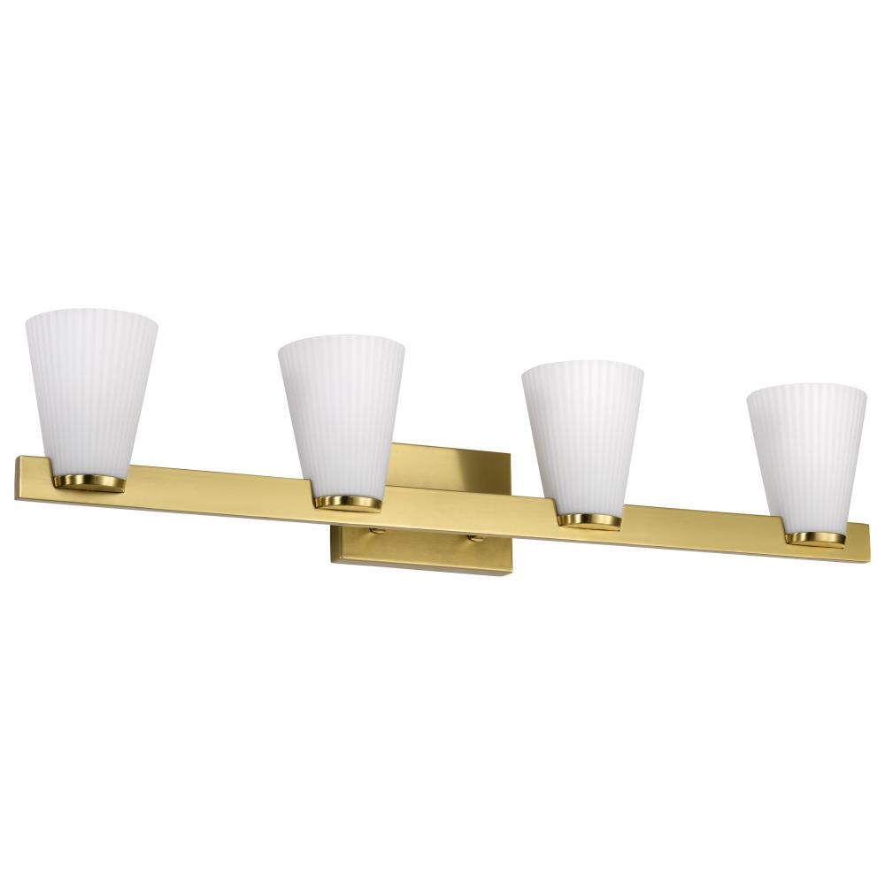 Royale; 4 Light Vanity; Brushed Nickel Finish; Ribbed White Glass