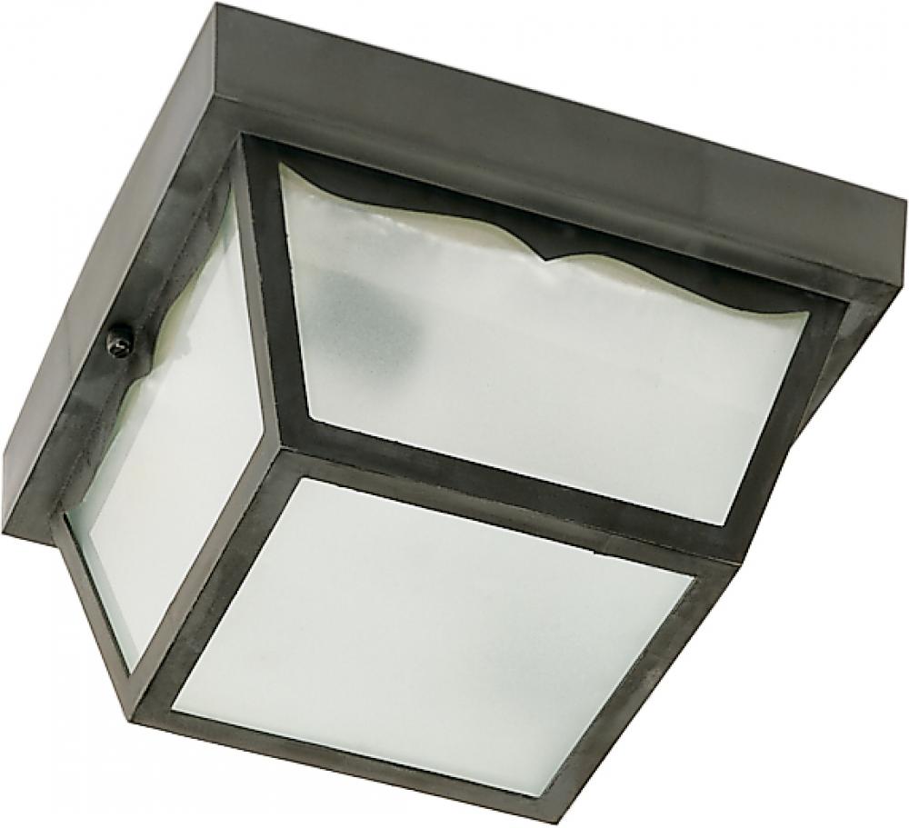 1 Light - 8" Carport Flush with Frosted Glass - Black Finish