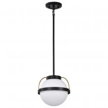 Nuvo 60/7773 - Lakeshore 1 Light Small Pendant; Matte Black & Natural Brass Finish; White Opal Glass