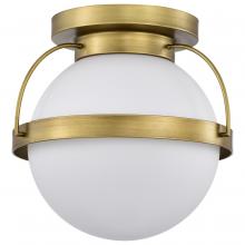 Nuvo 60/7780 - Lakeshore 1 Light Small Flush; Natural Brass Finish; White Opal Glass